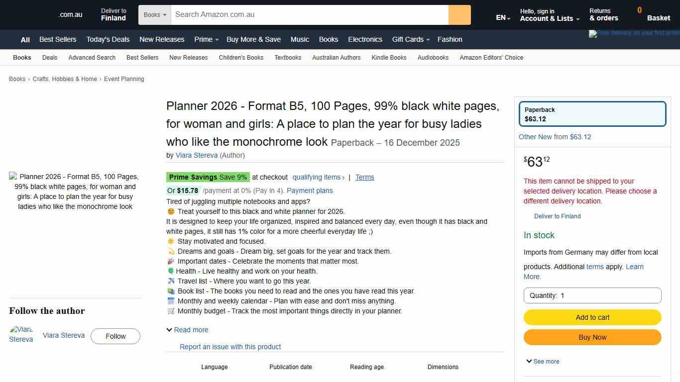 Planner 2026 - Format B5, 100 Pages, 99% black white pages, for woman and girls: A place to plan the year for busy ladies who like the monochrome look : Stereva, Viara: Amazon.com.au: Books